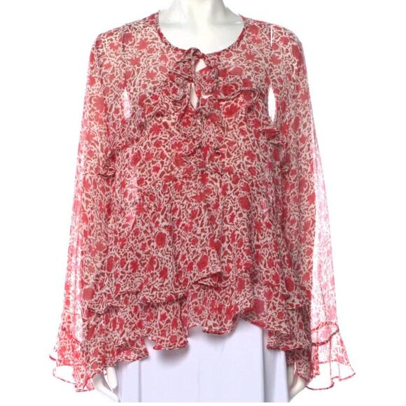 MISA Sandra Ruffled Chiffon Top Floral sz S - Picture 2 of 14